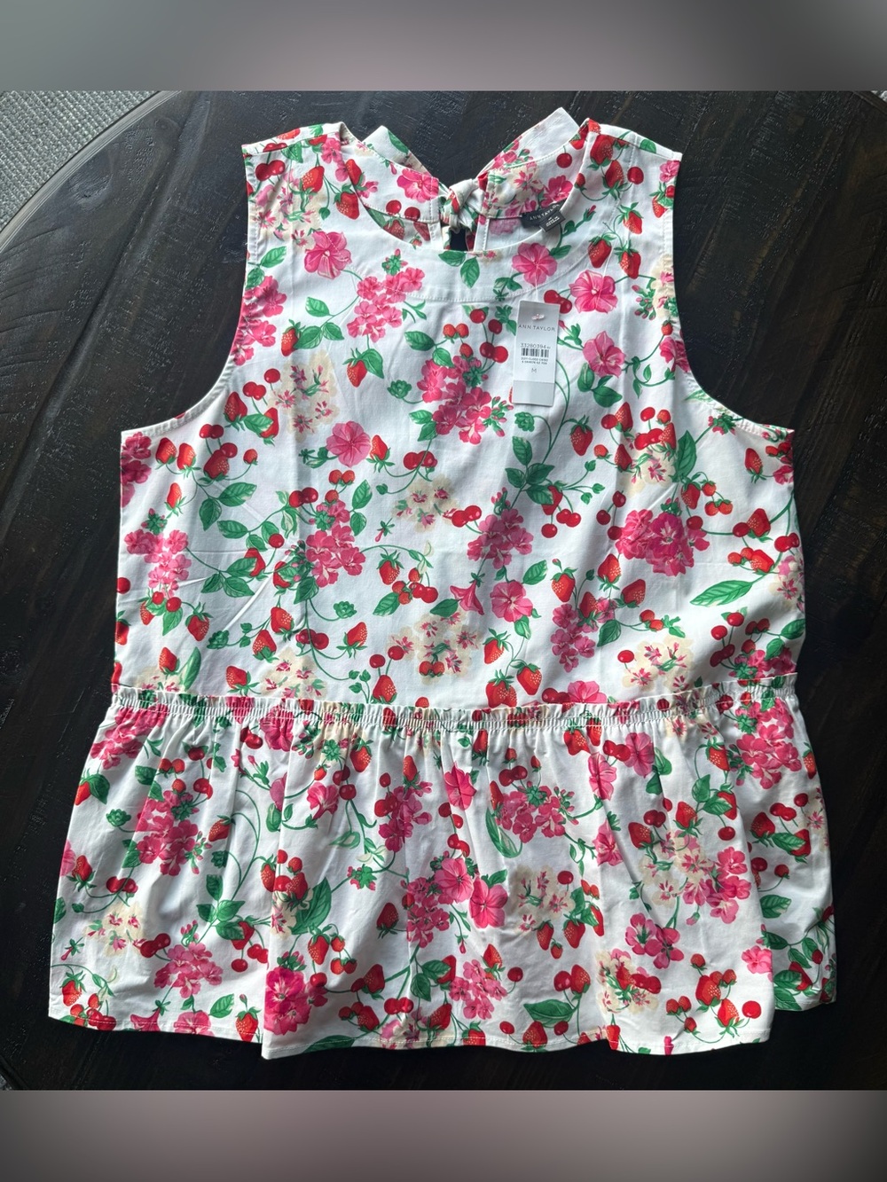ANN Taylor Floral Cherry Peplum Tank Top w/ Tie Back